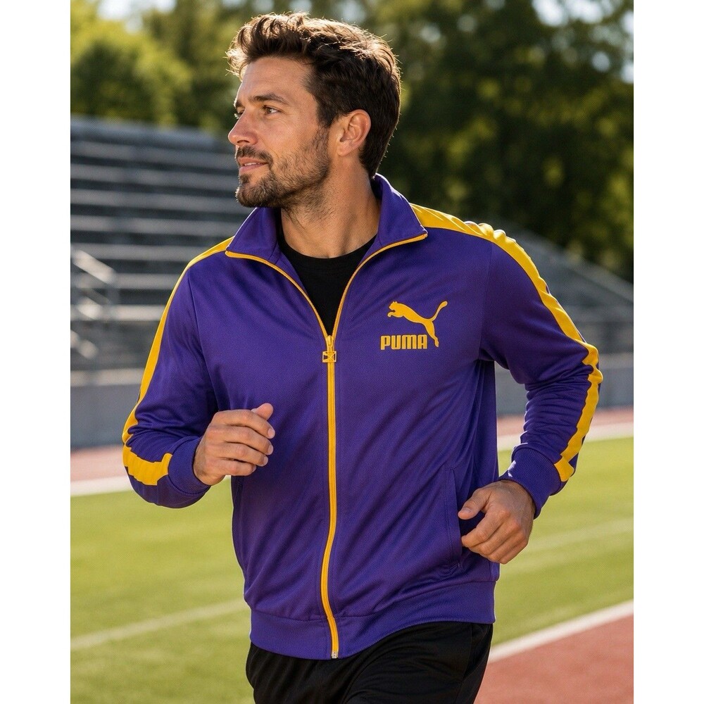PUMA Track Jacket Unisex Medium Purple Gold Full Zip Retro Athletic Zip Pockets